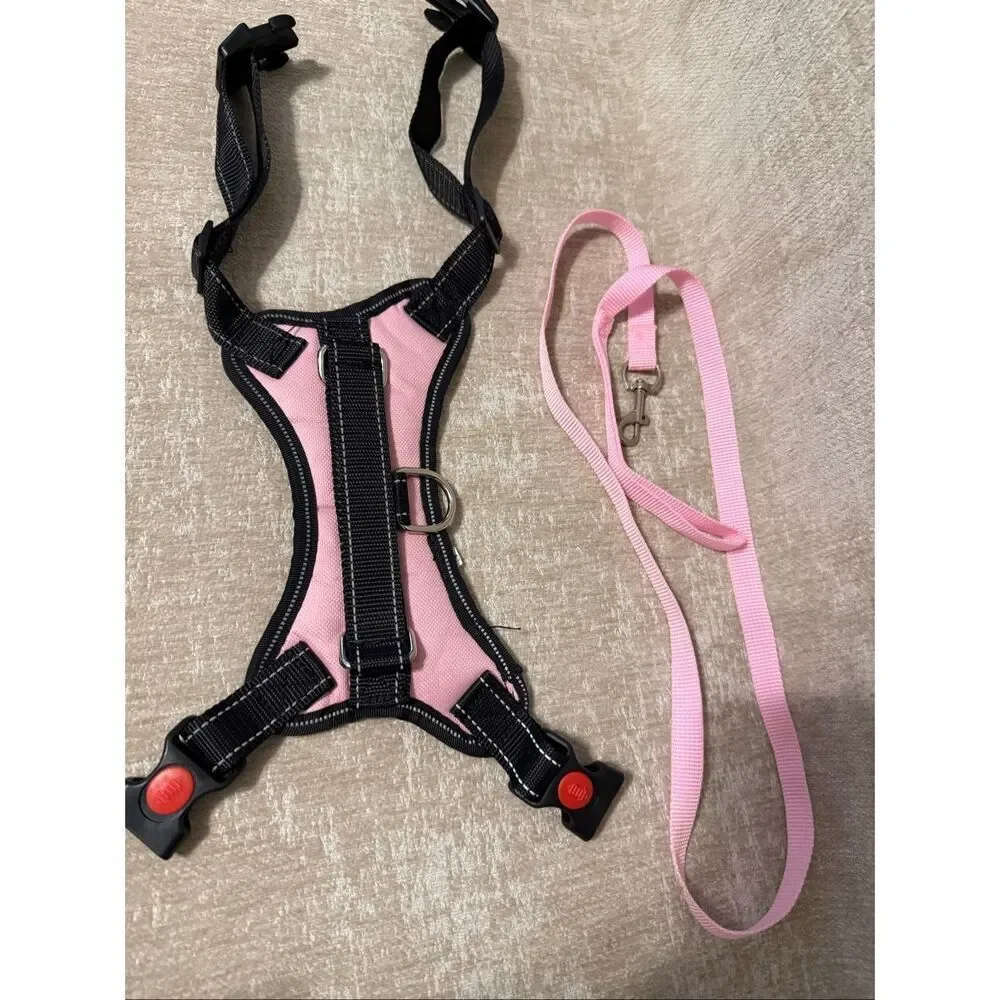 Pet Ease Sponge Padded Adjustable Dog Vest Harness with Leash Black Pink Small